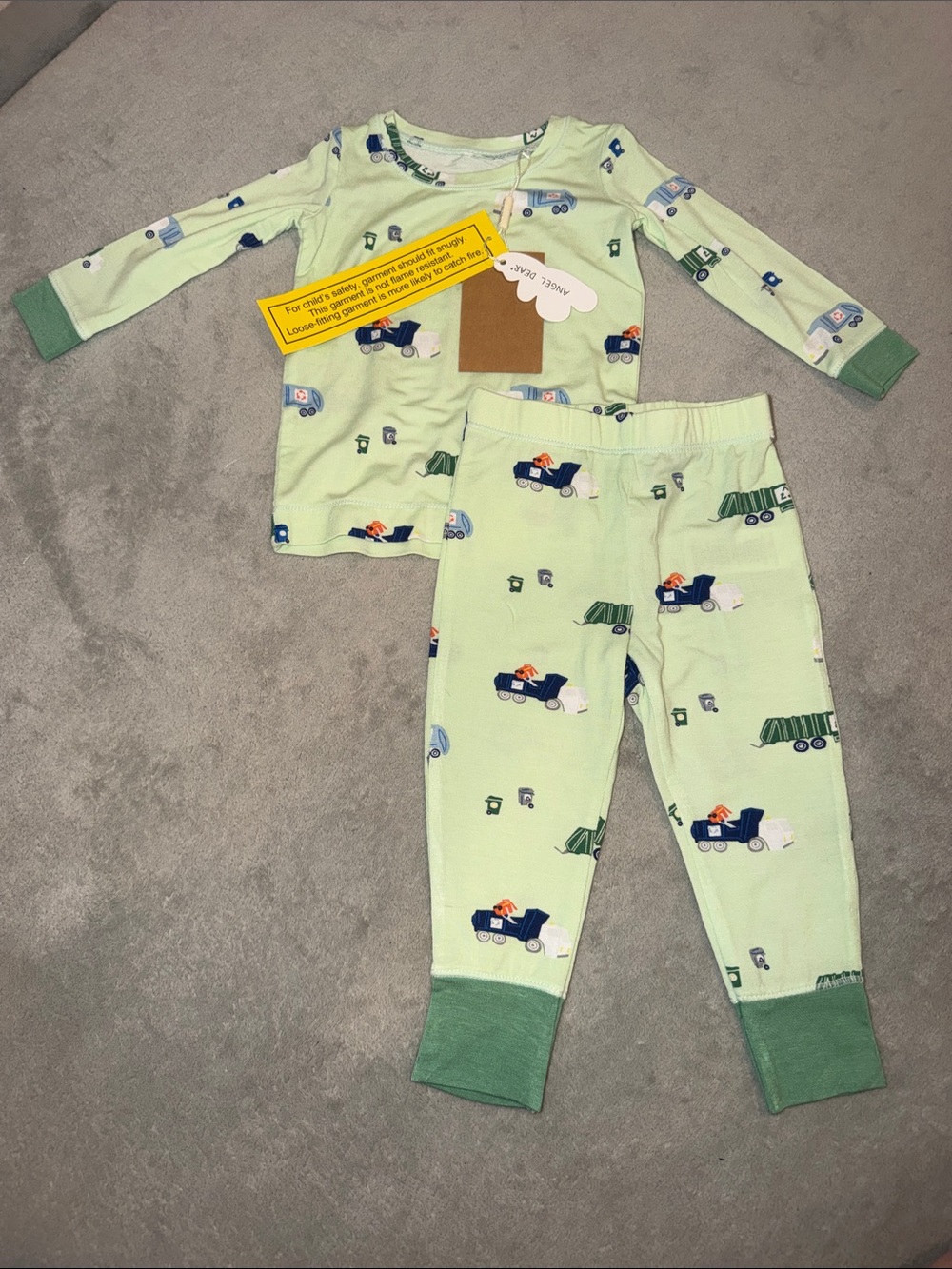 Angel Dear / Light Green Truck Print Kids Pajama Set - NWT